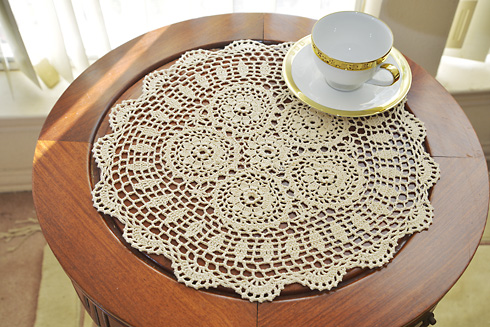 Wheat color Crochet Round Table Toppers. 16" Round. ( 2 pieces)